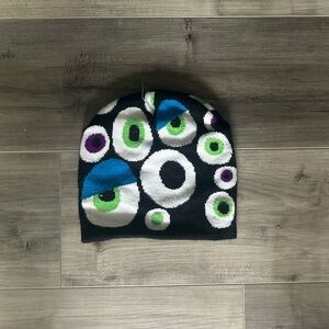 Y2K Black Beanie with Colorful Eye Pattern